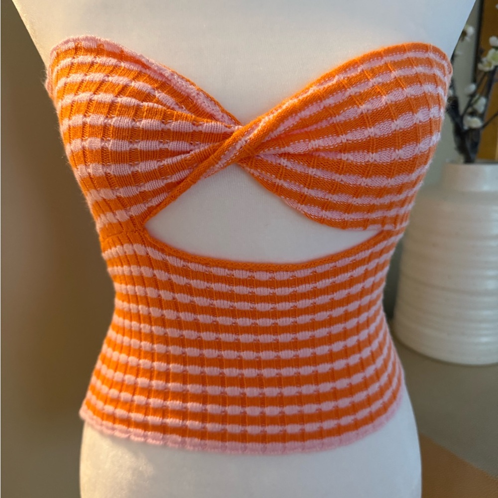 White Fox Orange and Pink Striped Bandeau Tube Top NWT